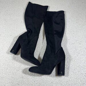 Sam Edelman Black Knee High Carimont Boots Womens Size 8M 4" Heel Faux Suede